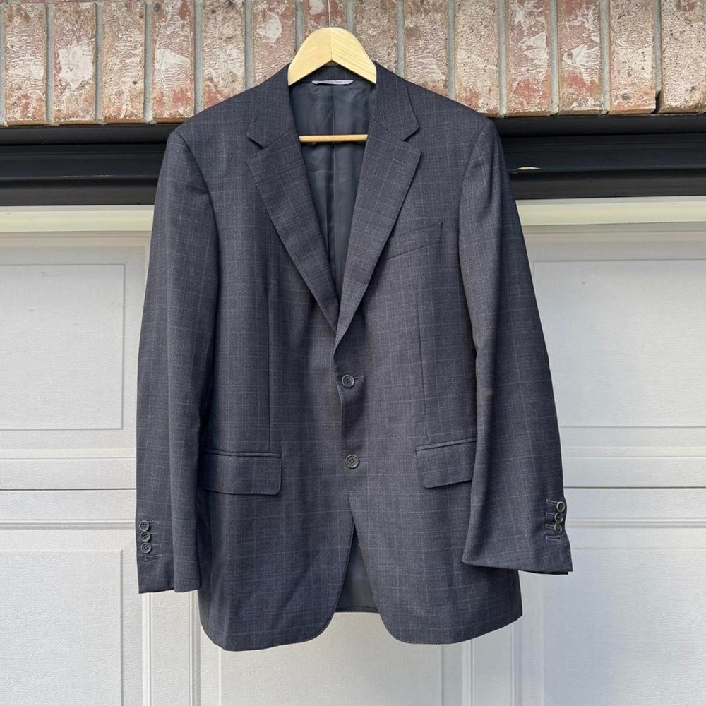 CANALI Charcoal Grey Glen Plaid Wool Suit Jacket Blazer Size 44R US / 54R EU